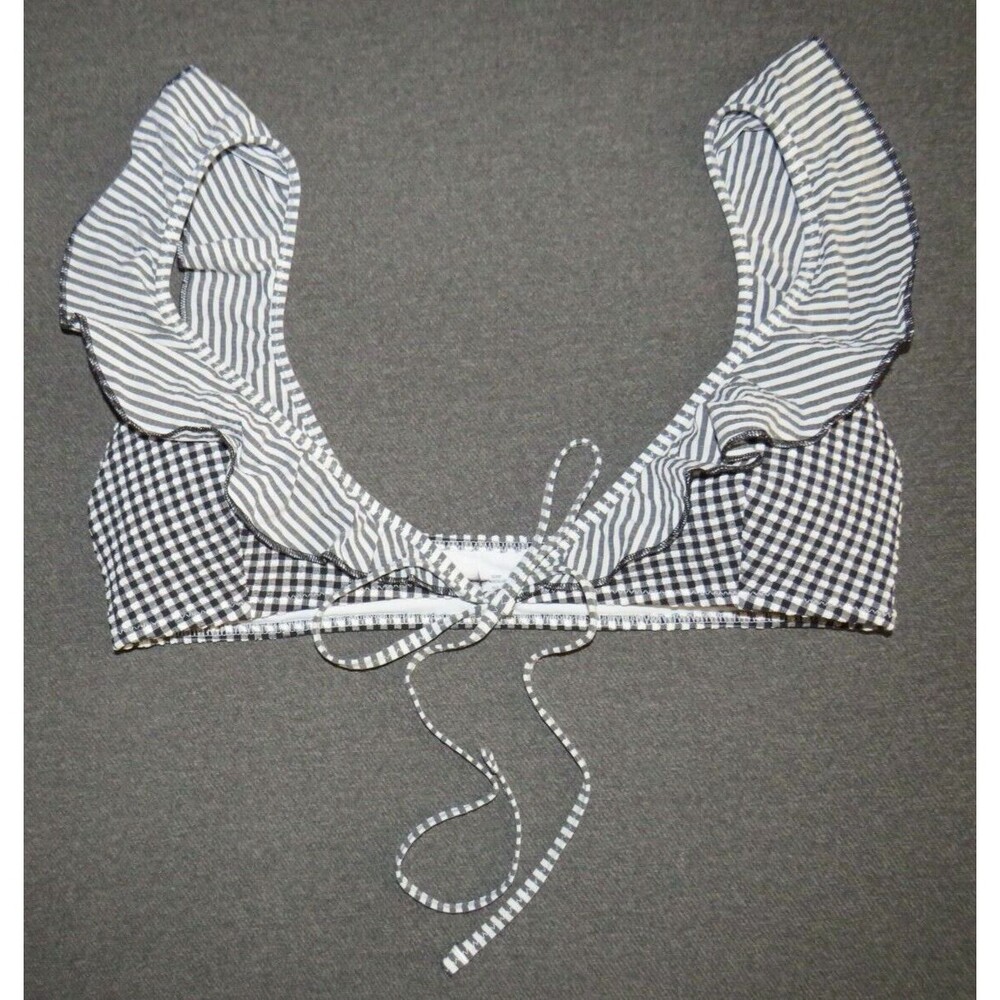 American Eagle Aerie Black Striped Gingham Ruffled Bikini Swimsuit Set Size M - Picture 5 of 11